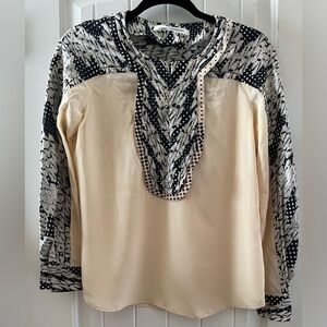 Diane Von Furstenberg 3/4 sleeve minimalist beige and black blouse